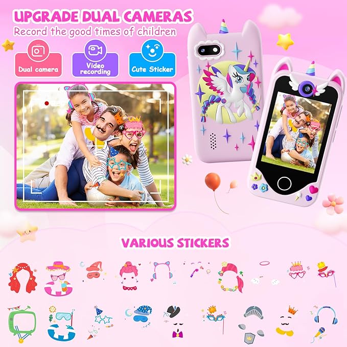 Kids Smart Phone for Girls Gifts - Toddler Christmas Birthday Gift for Age 3 4 5 6 7 8 9 10 Year Old, Kids Cell Phone Toy with Touchscreen, Dual Cameras, Learning, Music Player, Games with 32 GB Card