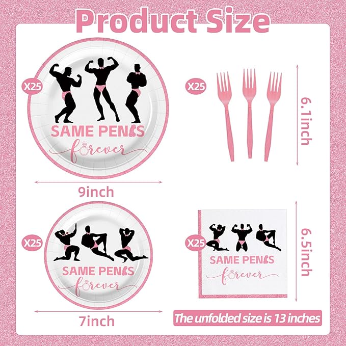 100 Pcs Bachelorette Tableware Party Supplies Set, Serves 25 – Disposable Pink Paper Plates, Napkins, and Forks for Bridal Shower, Hen Party, Engagement, Girls Night, Valentine’s Day Decorations