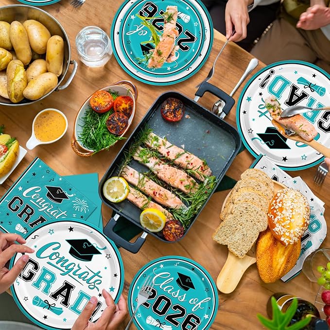 Graduation Teal Party Supplies Kit, Graduation Decorations 2026, Dinner Plates Dessert Plates and Napkins for Congrats Grad Party Decorations, Serves 50