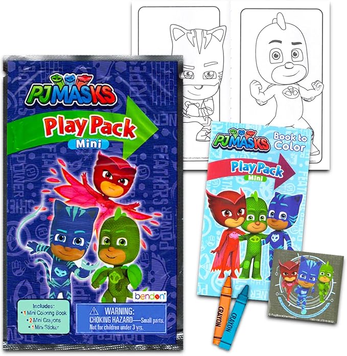 PJ Masks Mini Party Favors Set for Kids - Bundle with 24 Mini Grab n Go Play Packs with Coloring Pages, Stickers and More Birthday Party Supplies