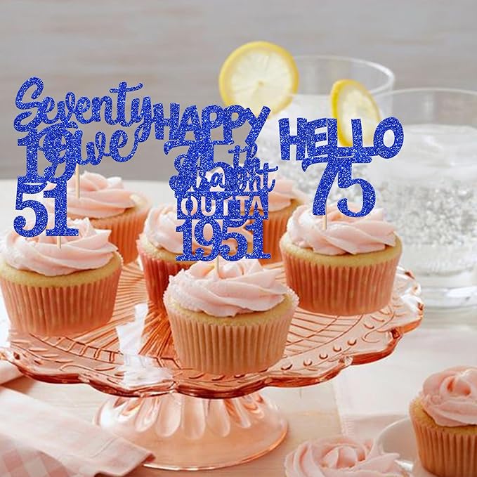 30 PCS 75th Birthday Cupcake Toppers Glitter Seventy Five Happy 75 Straight Outta 1951 Cupcake Picks for Cheers to 75 Fabulous 75th Birthday Anniversary Party Cake Decorations Supplier Blue