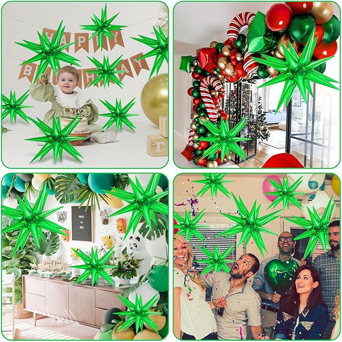 10 Pcs Green Star Balloons Explosion Balloons Foil Cone Balloon Magic for Birthday Wedding Anniversary Party Backdrops Decorations Supplies, 6 Pcs 22Inches and 4 Pcs 27Inches