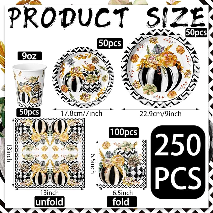 Hsei 250 Pcs Autumn Pumpkin Plates and Napkins Party Decorations Disposable Tableware Sets for Baby Shower Birthday Supplies Serves 50 Guests Dinnerware Bridal Shower Favors