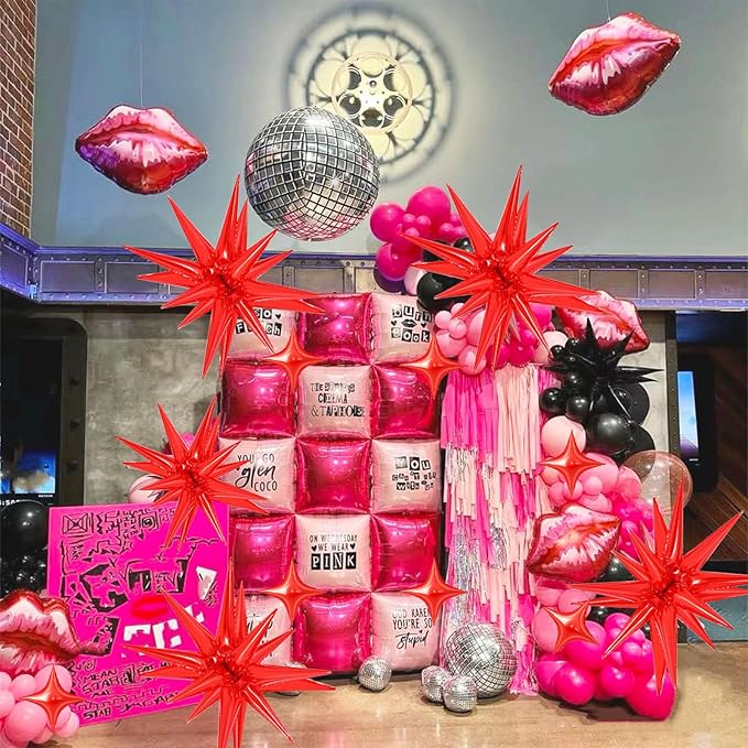 20 Pcs Star Balloons 27”22”Explosion Foil Balloon- 12 Point Red Spike Balloons and Four Pointed Star Balloon for Party Supplies Christmas Birthday Wedding Photo Booth (Red)