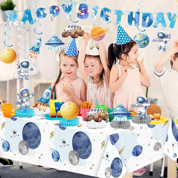 Outer Space Party Decorations, Space Solar System Theme Honeycomb Centerpieces Swirl Streamers Tablecover Birthday Banner for Birthday Party Decorations(Outer Space)