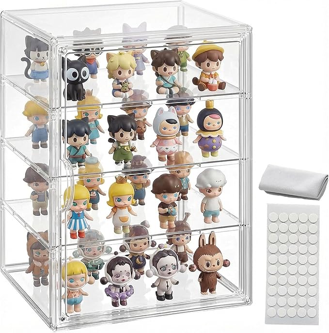 Clear Acrylic Display Case for Figures, 4 Layer Adjustable Acrylic Boxes for Display, Stackable Display Boxes for Collectibles, Action Figure Display Case for Shoe, Bread, Cosmetic, Handbag, 1 Pack