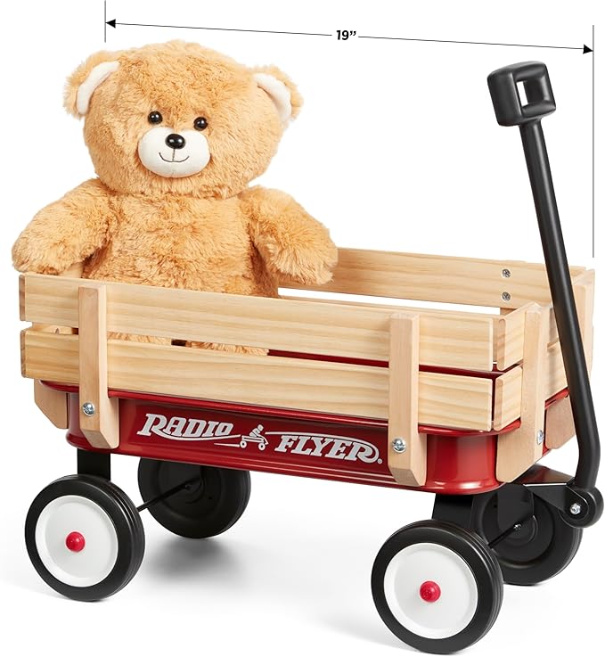 Radio Flyer Mini Steel and Wood Wagon for Kids, 19" Toy Wagon for Kids Aged 1.5+, with Teddy Bear, Play-Size Version of the Classic, Durable Wheels, Working Handle, for Toys, Crafts & Gift Displays