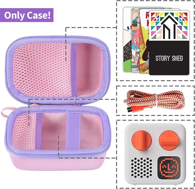 Storage Case Compatible with Yoto Mini Kids Audio Player Travel Device Plays Stories Music Podcast Radio Speaker (Pink + Purple Zipper)