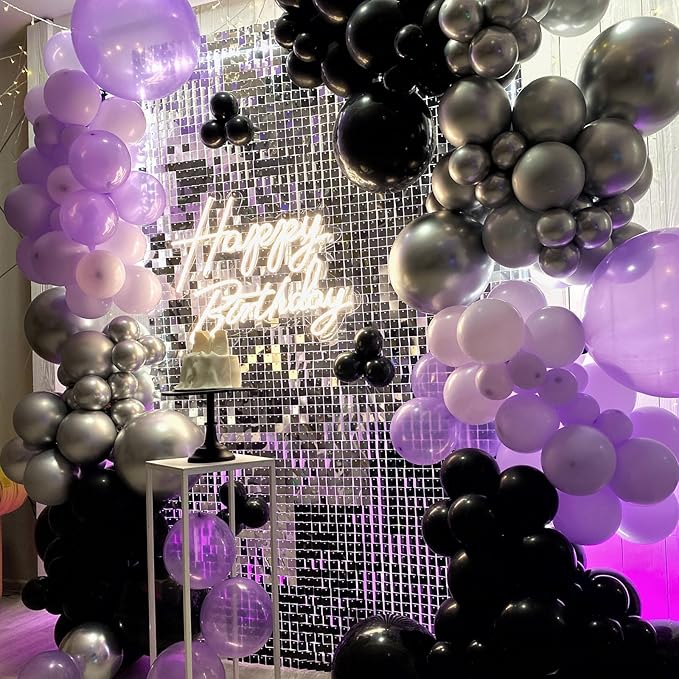 Purple and Black Balloons, 12 Inch Metallic Purple Dark Purple Black Balloons with Purple Confetti Latex Balloons for Halloween Birthday Wedding Graduations Balloons Party Decorations