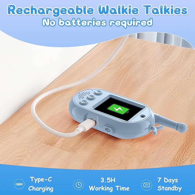 Video Walkie Talkies for Kids Toys - 2 Pack Rechargeable Walkie Talkie with Camera and Screen,Long Range 2 Way Radio for Outdoor Camping Games,Christmas Birthday Gifts for Boys Girls Age 3-12(Blue)