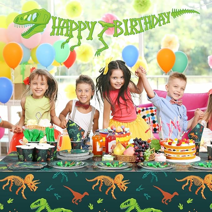 Uiifan 171 Pcs Dinosaur Birthday Decorations Party Supplies with Dinosaur Birthday Plates Paper Cups Table Cloths Napkins Tableware Pack Dino Banner for Dino Theme Party Plates Supplies Decorations