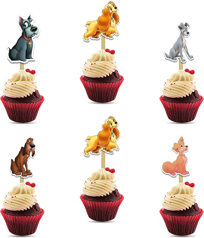 Lady and the Trmp Cupcake Topper – Romantic Dog Theme Cupcake Topper for Birthday Celebrations and Special Occasions, Elegant Puppy Style Decorative Cake Topper for Dessert Tables and Party Displays