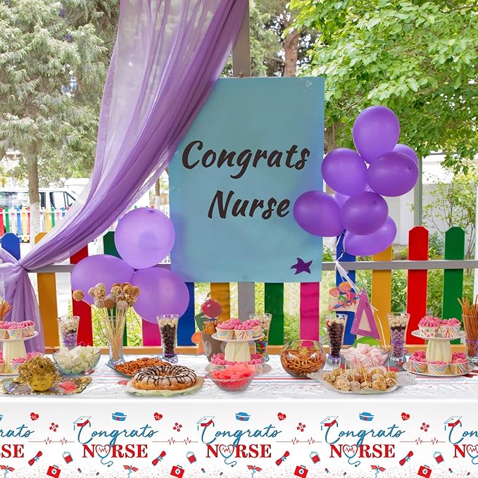 Tudomro 3 Pack Nurse Graduation Party Supplies, Nursing School Congrats Tablecloth Nurse Plastic Table Covers for Nurse Graduation Theme Party Decorations, 54 x 108 Inch