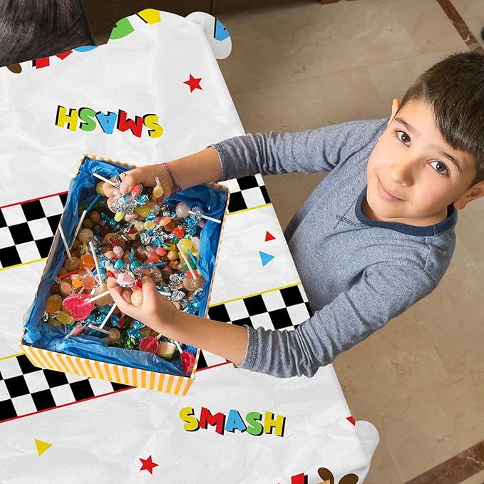 Monster Truck Tablecloth - 3 Pcs Disposable Machine Table Cover, Checkered Tablecloth for Monster Truck Birthday Party Decorations