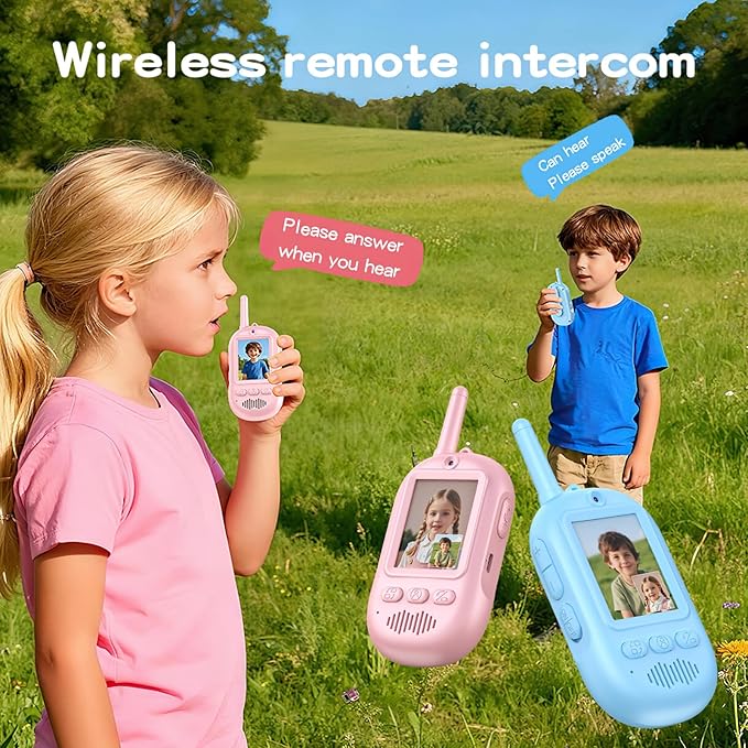 Video Walkie Talkies for Kids Toys with Screen - 2 Pack Handheld Rechargeable Kids Walkie Talkies Long Range Toys for Ages 8-13 5-7, Outside, Camping, Hiking for Boys Girls Ages 3-12 (Blue/Pink)