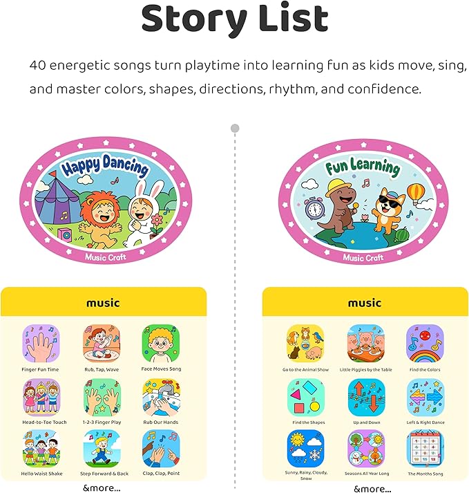 Fun Dance & Learn Songs – Classic Craft Music Story Cards, 40 Action & Learning Songs, 100 Min Audio, Screen-Free Movement Learning for Kids 5–10, Travel & Bedtime (No Player)
