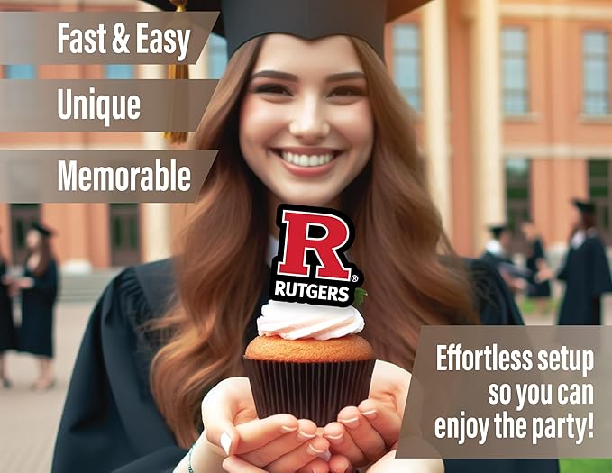 Rutgers Cupcake Topper Party Supplies for Football, Birthday, Graduation Party Decorations (24 Pieces) (Rutgers Scarlet Knights)