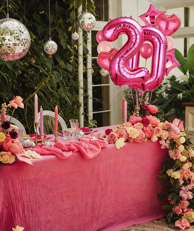40 Inch Number Balloons Hot Pink 20 Large Number Balloon Anniversary Event Celebration Bachelorette Cowgirl Let's Go Girls Pink Themed 20th Birthday Party Decor Supplies 10 Pcs
