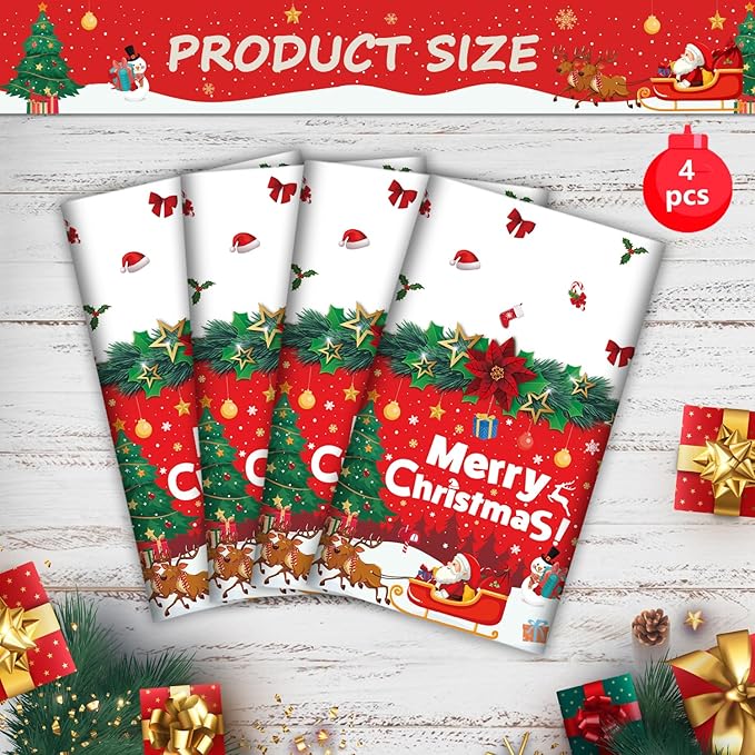 4 Pack Christmas Table Cloth Christmas Party Tablecloth Xmas Party Decoration Christmas Party Table Cover Xmas Table Cover with Christmas Tree and Snowflake 51 X 86 in