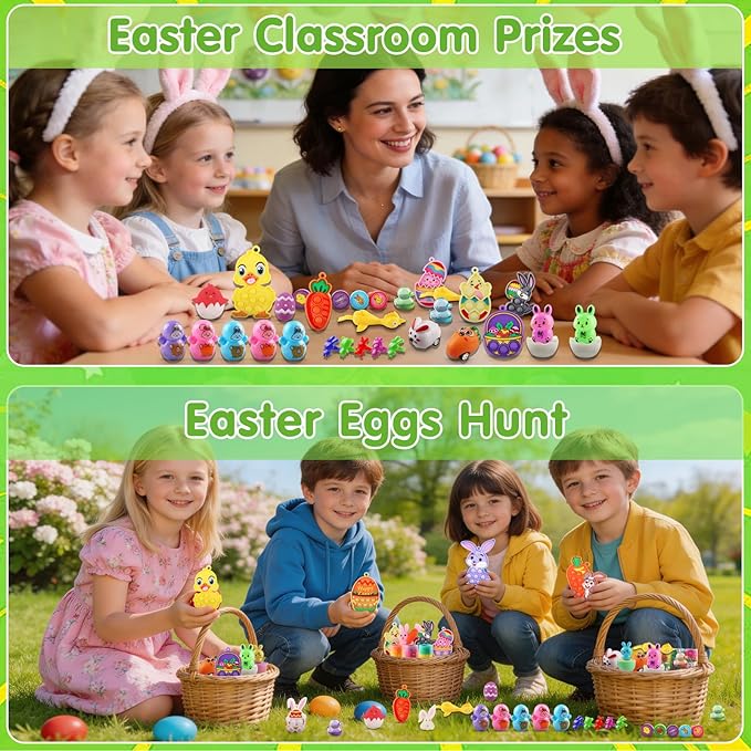 220PCS Easter Egg Fillers, Easter Basket Stuffers for Kids, Assorted Small Toys Party Favors, Easter Egg Hunt Supplies, Classroom Prizes Goodie Bags Stuffers, Easter Treats for Boys Girls