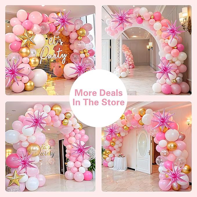 137Pcs Pink and Gold Balloons Garland Arch Kit with Stars - 5 10 12 18 inch Light Pink White Gold Latex Balloons for Birthday Baby Shower Bridal Shower Wedding Valentine’s Party Decorations