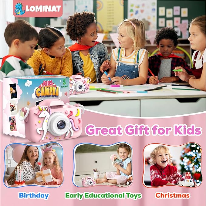 Unicorn Kids Camera for Girls Age 3-12, Selfie Camera for Girls, 1080P HD Kids Video Camera – Christmas Birthday Gift for 3 4 5 6 7 8 Year Old, Toy Digital Camera for Toddlers with 32GB SD Card – Pink