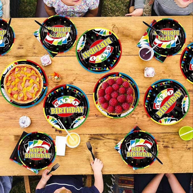 200Pcs Card Game Birthday Party Supplies Colorful Play Card Party Plates and Napkins Disposable Game Night Tableware Set for Adults Boys Cards Games Themed 1st Birthday Supplies, Serves 50