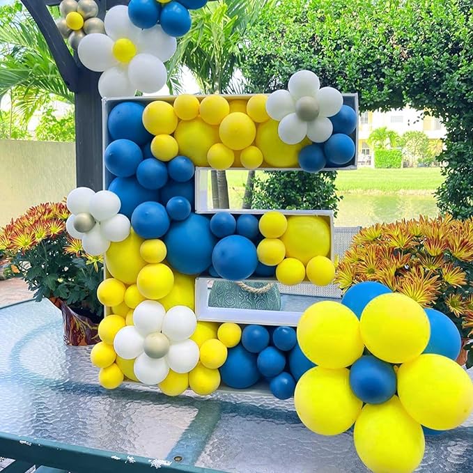 Yellow Blue Balloons, 12Inch Dark Light Blue Yellow and White Latex Balloons with Confetti Helium Balloon for Kids Cartoon Birthday Baby Shower Graduation Ocean Sky Theme Party Decorations