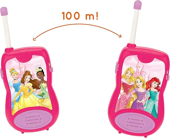 LEXiBOOK Disney Princesses Cinderella Rapunzel Walkie-talkies, Communication Game Toy Children Girl, Belt Clip, Battery, Pink, TW12DP