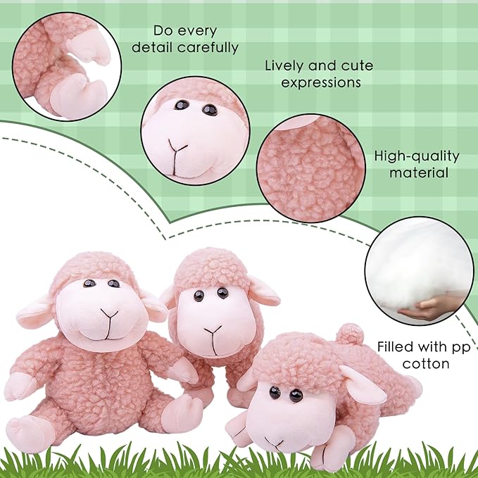 Tiny Heart Sheep Stuffed Animal, Sheep Plush Toy, Lamb Stuffed Animal Cute Soft Stuffed Lamb Kids Boys and Girls Birthday Home Decor Cuddly Pink Lamb Toys (Standing)