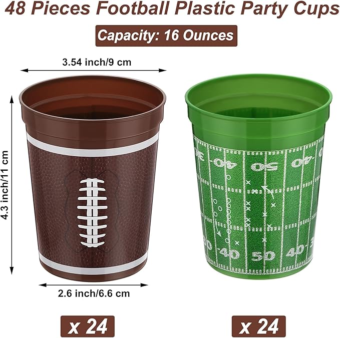 Kochorie 48 Pcs Reusable Football Plastic Cups 16 Oz Thick Cocktail Drink Cup Bulk Football Stadium Cups for Tailgate Football Theme Party Favor Birthday Event Game Day Supplies Decoration