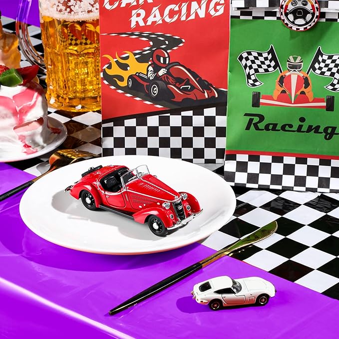 Irenare Car Birthday Party Supplies Racing Decorations 50s Party Tablecloth Racetrack Table Runner Table Covers for Kids Boy Car Theme Birthday Decor, 54 x 108 Inch(Purple,3 Sheets)