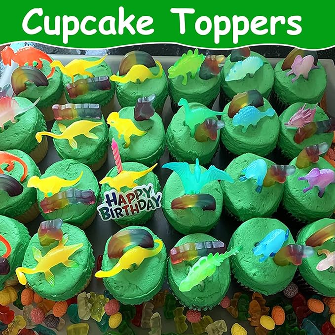 48Pcs Glow in Dark Mini Dinosaur Figures Kids Easter Egg Fillers Basket School Birthday Party Favors Supplies Dino Cupcake Toppers Pinata Goodie Bags Stuffers Classroom Prizes Carnival Bulk Toy Gift