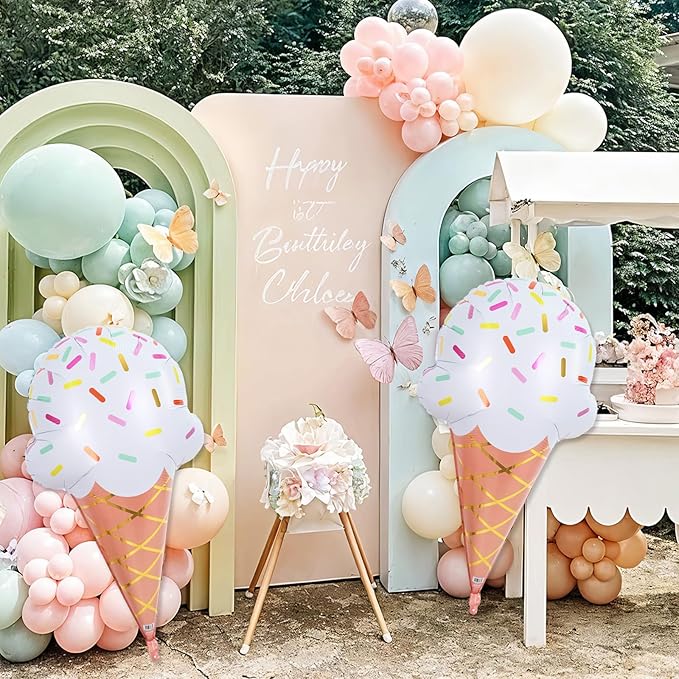 32 Inch Large Ice Cream Balloons Cone Kit, Giant Sweet Ice Cream Sprinkle Foil Balloons, Popsicle Three Scoops of Fun Social Party Decorations for Kid Girls Birthday Summer Beach Hawaii Pool Decor