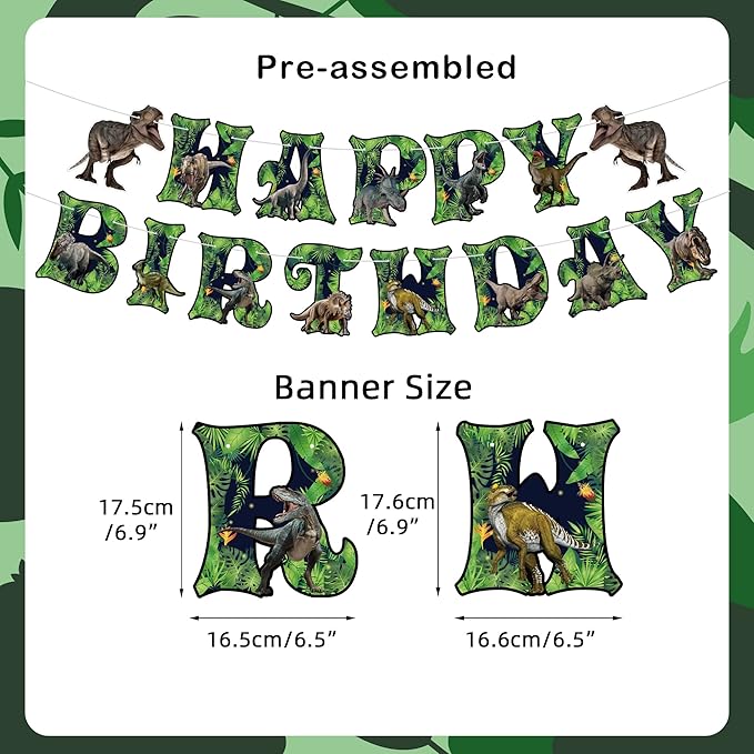 Dinosaur Birthday Party Decorations Set - Includes Pre-assembled Happy Birthday Banner, Dinosaur Hanging Swirl, Honeycomb Centerpiece for Table, Party Supplies for Home, School