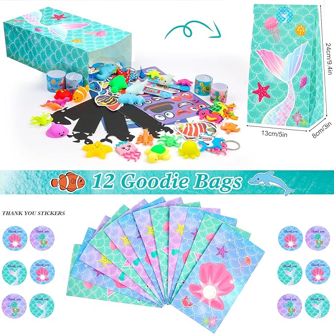 Under Sea Party Favors, 134 Pcs Ocean Birthday Party Supplies - Ocean Sea Animal Toys, Scratch Art Set, Grow In Water Animals for Under Sea Party Decorations, Goodie Bag Stuffers