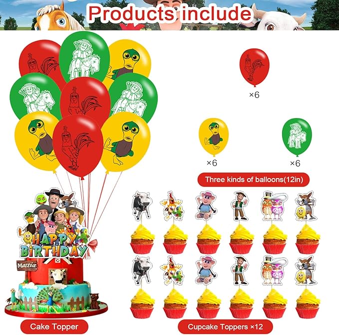 ELZEM Zenon Farm Party Decorations,Superstars Zenon Farm Birthday Party Supplies Includes Banner - Cake Topper - 24 Cupcake Toppers - 18 Balloons, Blue