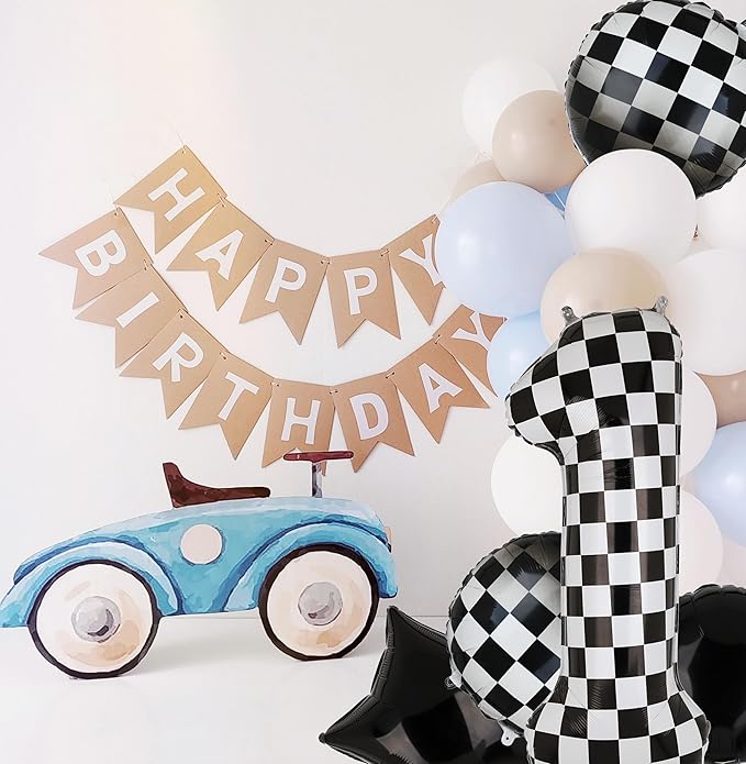 40 Inch Checkered Number Balloon 1 Black and White Race Car Birthday Balloons Baby Hippie Smile Party One Happy Dude Balloons Shower Boys 1st Birthday Race Car Theme Party Decor Supplies 5 Pcs