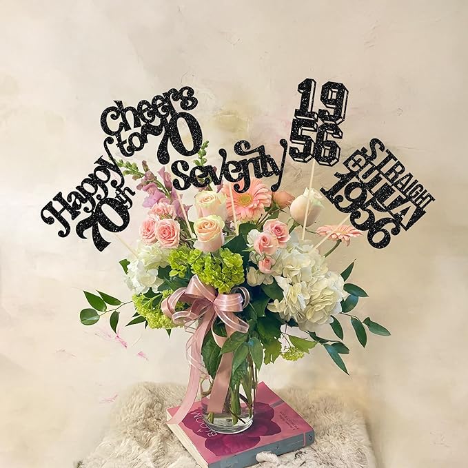 Gyufise 15Pcs Happy 70th Birthday Centerpiece Sticks Seventy Straight Outta 1956 Table Flower Centerpieces Sticks Decorations for Cheers to 70th Birthday Party Supplies Black