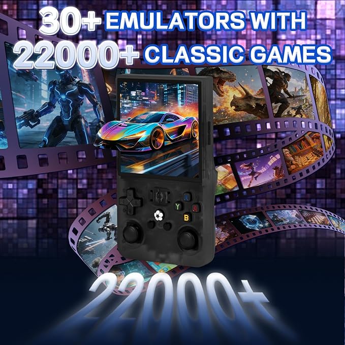 R36MAX Handheld Game Console - 4.0-Inch Screen, Support 22000+Classic Games,128G TF Card,Portable Console with Open Source System,4000mAh Battery,Birthday Gift for Adult or Partner - Black