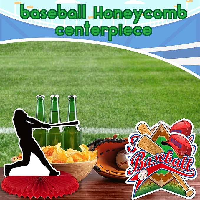 Marspark 12 Pcs Baseball Party Decoration Baseball Centerpieces Birthday Party Supplies Honeycomb Centerpieces Sports Theme Decor for Birthday Baby Shower
