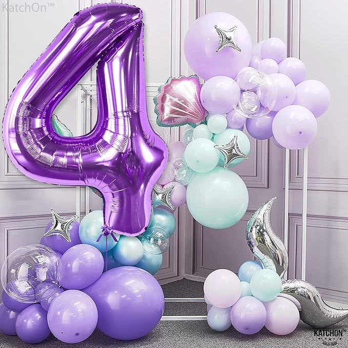KatchOn, Giant Purple 4 Balloon Number - 40 Inch | Purple Number 4 Balloon, Mermaid 4th Birthday Decorations for Girls, Women | 4th Birthday Balloons | 4th Happy Anniversary Decorations