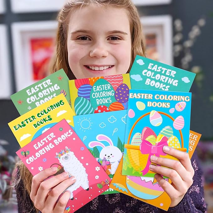 90shine 100PCS Easter Coloring Books for Kids Bulk, Spring Bunny Egg Crafts Basket Goodie Stuffer Bag Stuffers Exchange Gifts Party Favors Holiday Class Activity Supplies Decorations
