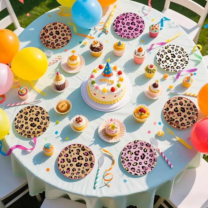 60Pcs Cheetah Theme Paper Plates - 7'' Heavy Duty Jungle Animal theme Dessert Cake Paper Plates Disposable Leopard Party Platters for Girls Jungle Safari Wild Birthday Party Decorations