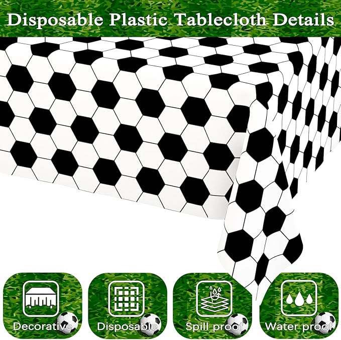 WNINK 6 Pack Soccer Party Tablecloths Soccer Theme Disposable Plastic Table Cloth Soccer Sports Party Table Covers for Soccer Theme Birthday, Outdoor Picnic Party Supplies Decor, 54 x 108 Inch