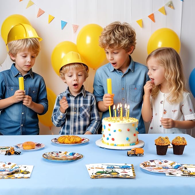 WERNNSAI Construction Birthday Supplies - 48PCS Construction Party Plates and Napkins Truck Theme Party Supplies Dump Truck Party Tableware Set for Boys Kids Baby Shower Birthday Serves 16 Guests