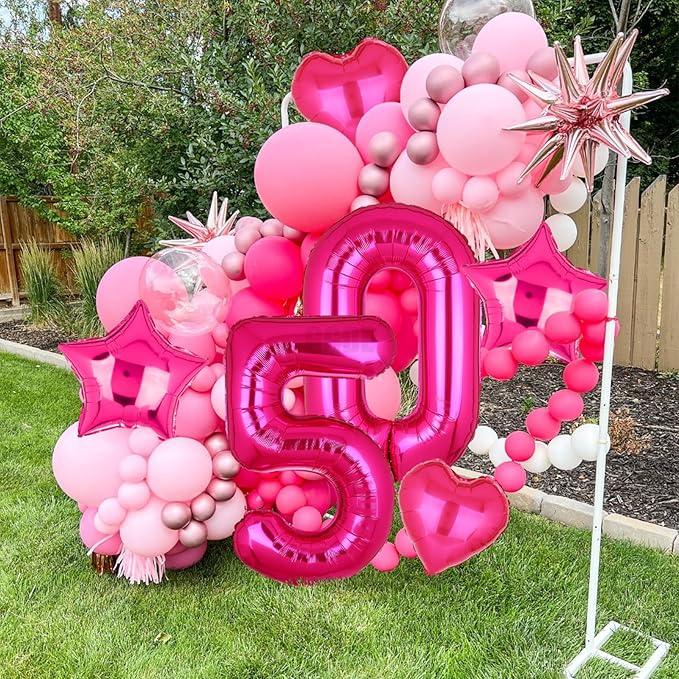 40 Inch Number Balloons Hot Pink 5 Large Number Balloon Anniversary Event Celebration Bachelorette Cowgirl Let's Go Girls Pink Themed 5th Birthday Party Decor Supplies 9 Pcs