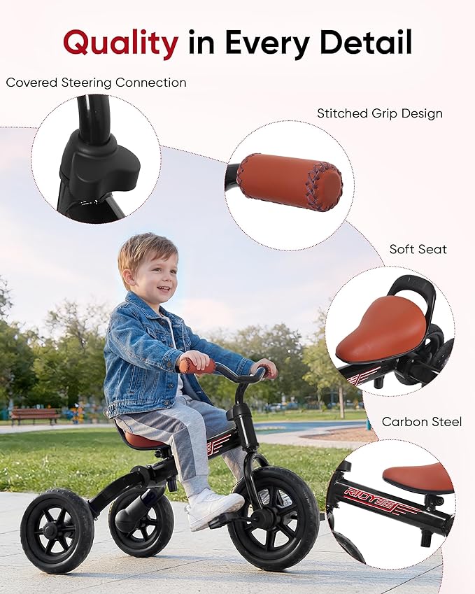 3-in-1 Foldable Tricycle and Balance Bike for Toddlers 2 to 5 Years, Tricycle for 2 Years with Adjustable Handlebar and Seat, Tricycles for 3-5 Years with DIY Plate, Black