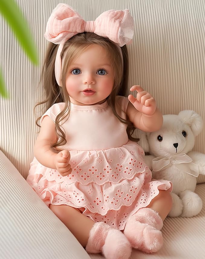 BABESIDE Lifelike Reborn Baby Dolls Dara - 20 Inch Realistic-Newborn Baby Doll Brown Hair Girl Handmade Real Life Baby Dolls with Clothes and Toy Accessories Gift for Kids Age 3+
