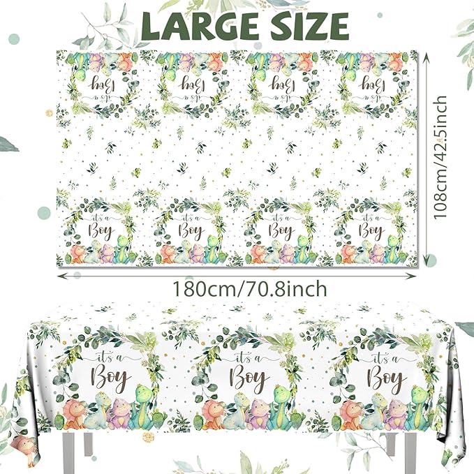3pcs Dinosaur Baby Shower Tablecloth for Boy Dino Baby Shower Decorations Disposable Waterproof It's a Boy Table Cover, Dinosaur Theme Baby Boy Shower Party Supplies, 43in x 70in